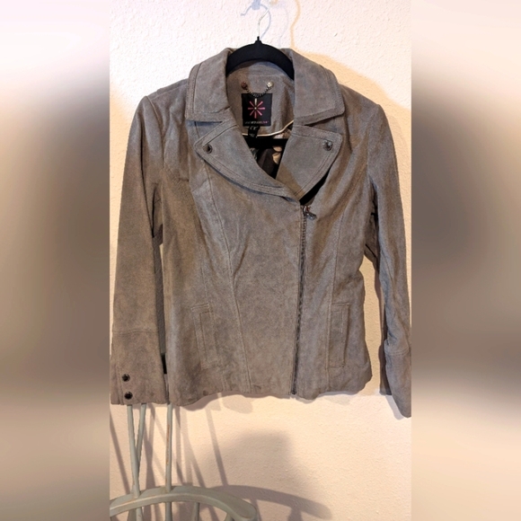 Isaac Mizrahi Soft Grey Leather Moto Jacket Size XS - Picture 1 of 10